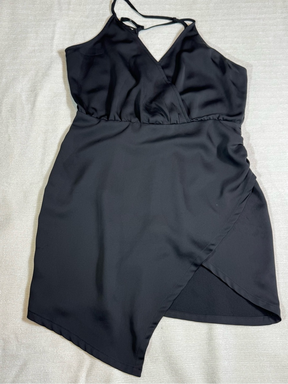 Tobi Asymmetrical Faux Wrap Mini Cocktail Dress Black Large - Picture 3 of 9